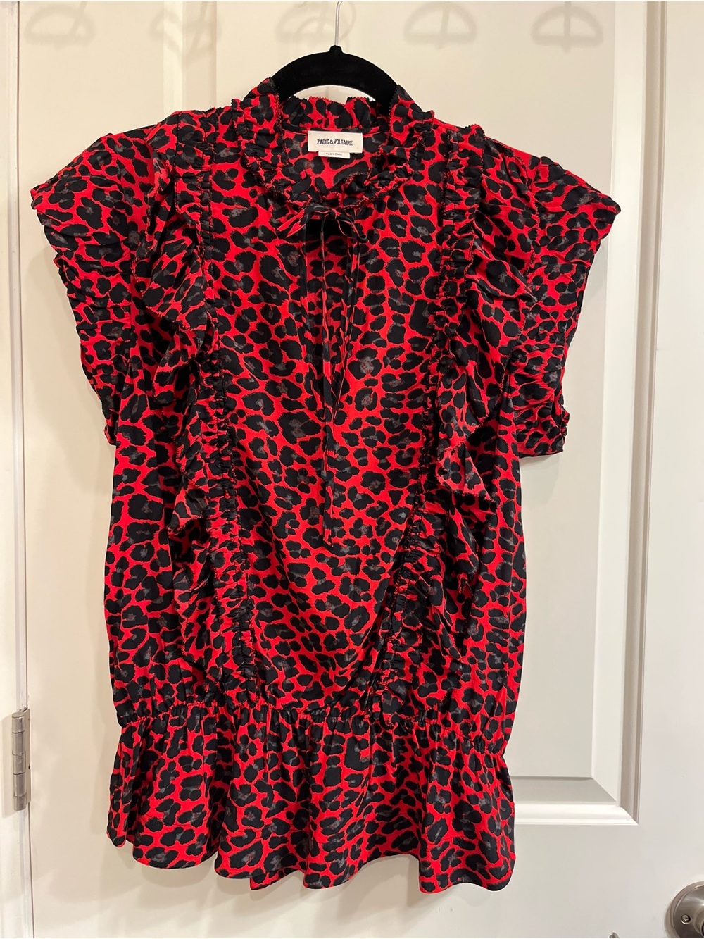 Zadig & Voltaire Tibo Print Leo Red Leopard Ruffle Blouse L
